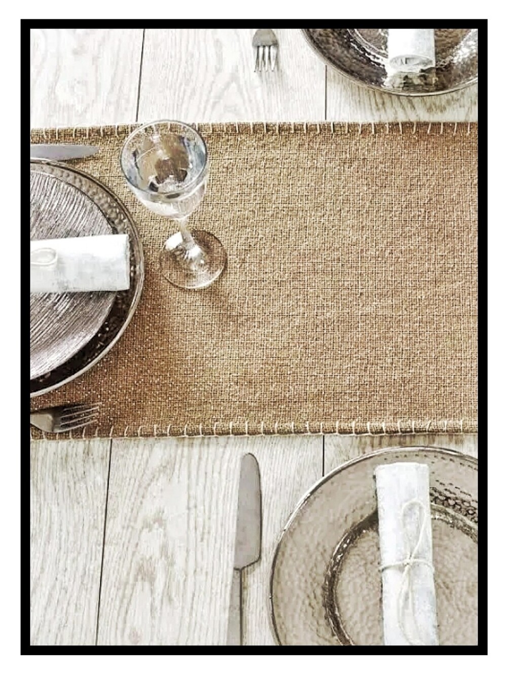 NEW Nowell Natural Burlap Table Runner Modern Farmhouse Silver Tinsel Whipstitch